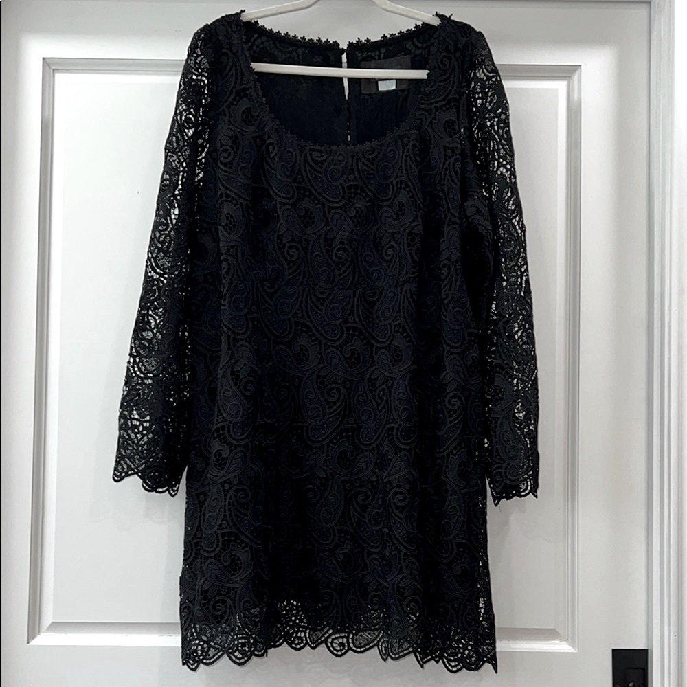 Black Sheath Dress with Bell Sleeves and Scoop Neck